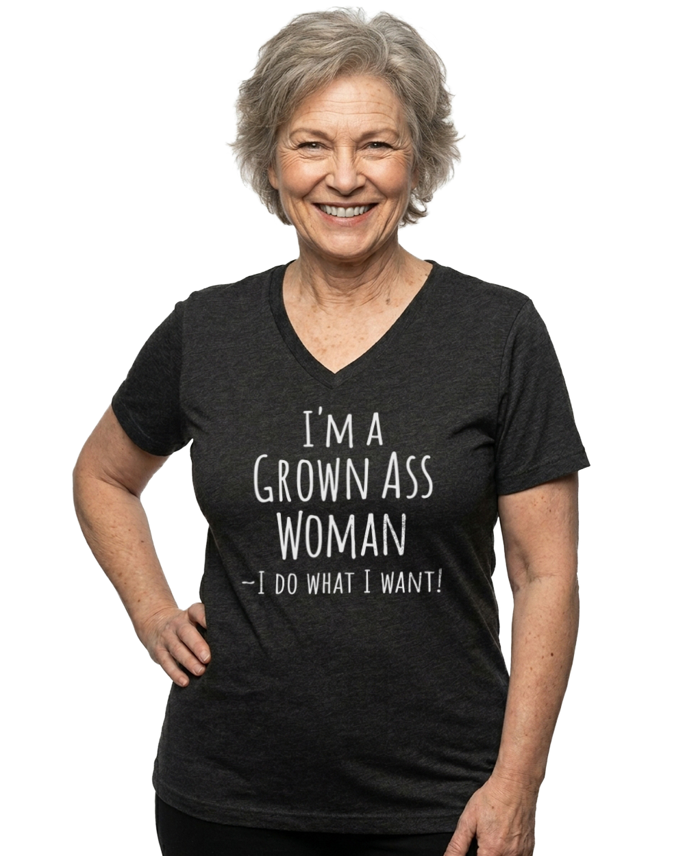 I'm a Grown Ass Woman V-Neck T-Shirt - Gardens of Honey