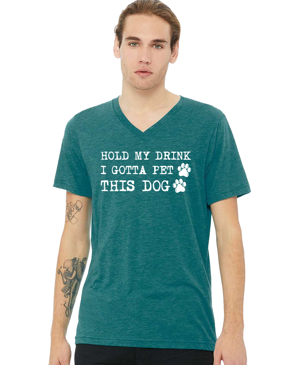 Hold My Drink I Gotta Pet This Dog Unisex V-Neck T-Shirt - Gardens of Honey