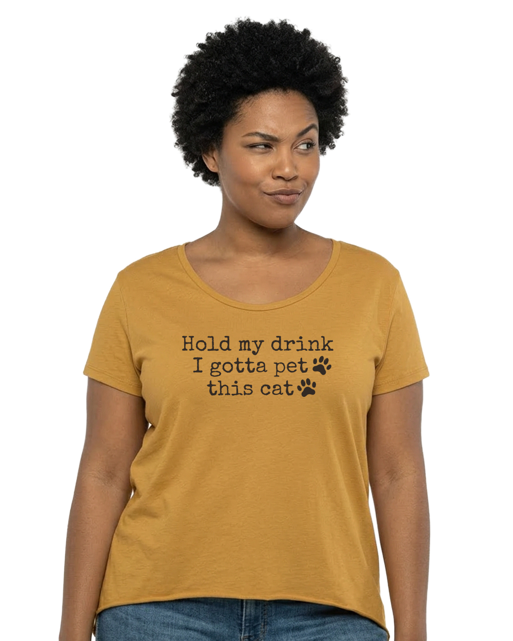 Hold My Drink I Gotta Pet This Cat Women's Scoop Neck T-Shirt - Gardens of Honey