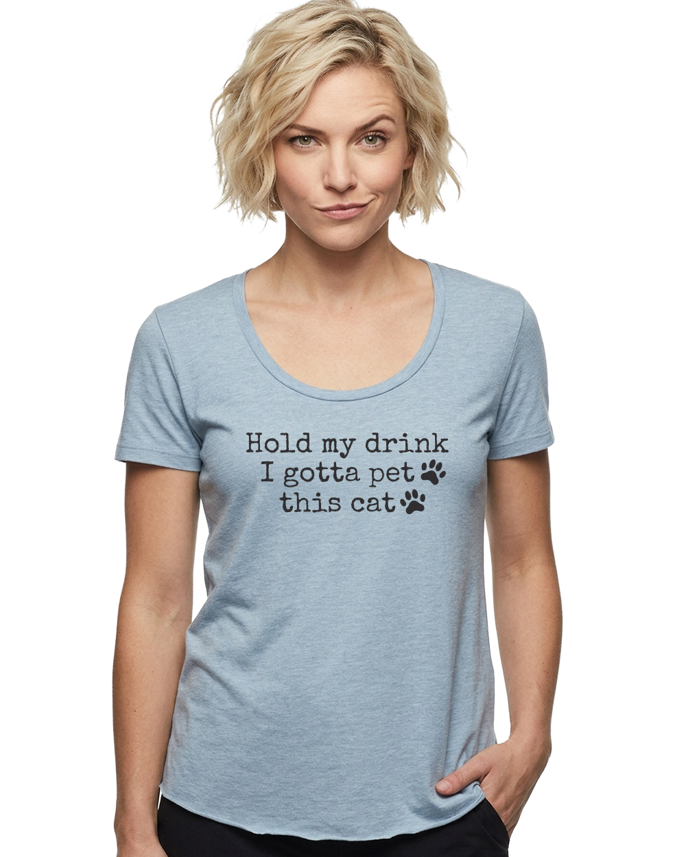 Hold My Drink I Gotta Pet This Cat Women's Scoop Neck T-Shirt - Gardens of Honey