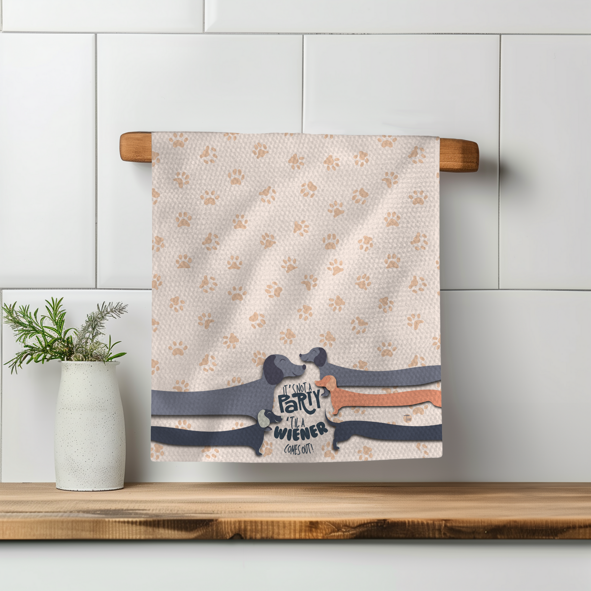 It's Not a Party 'Til a Wiener Comes Out Tea Towel - Gardens of Honey