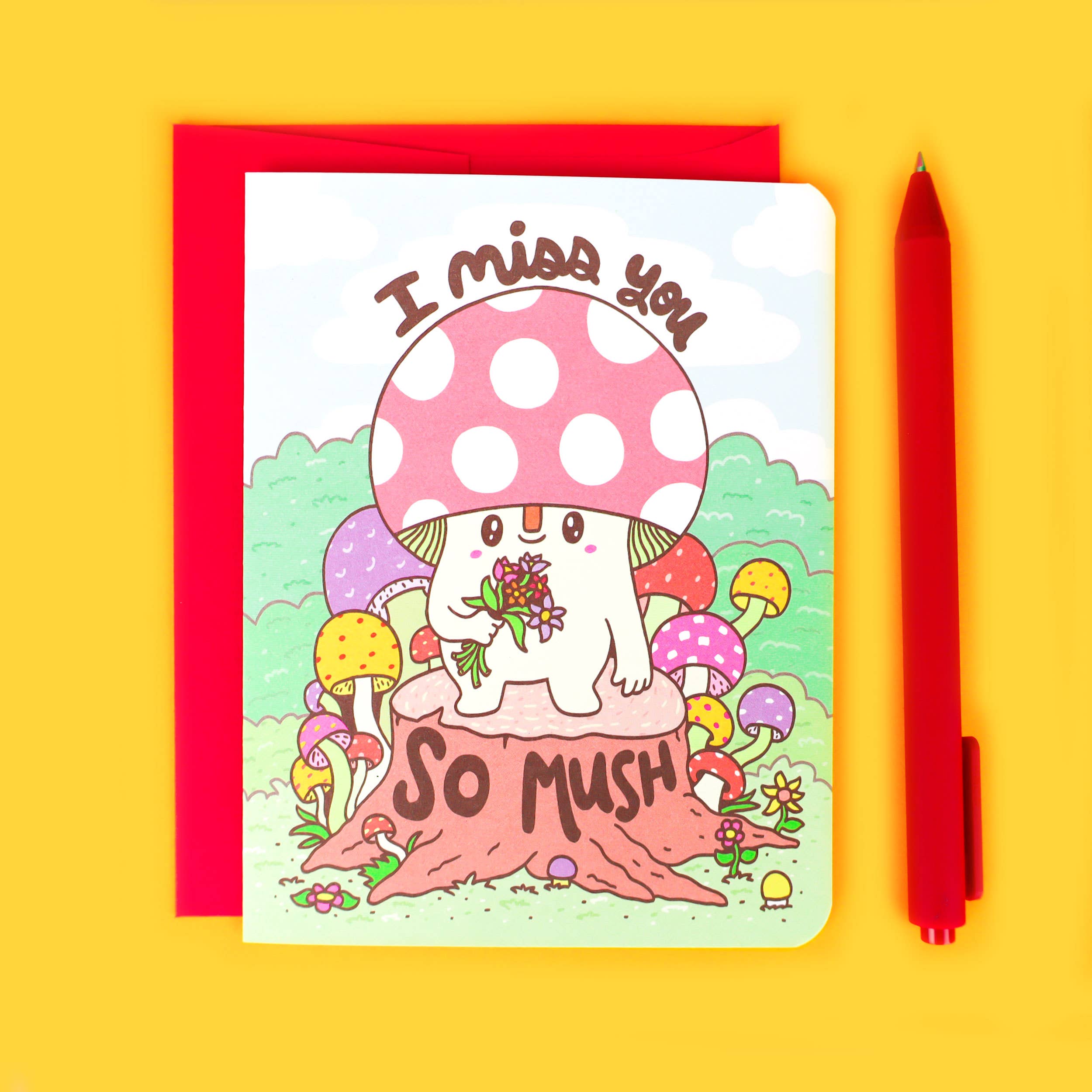 Miss You So Mush Cute Mushroom Friendship Greeting Card