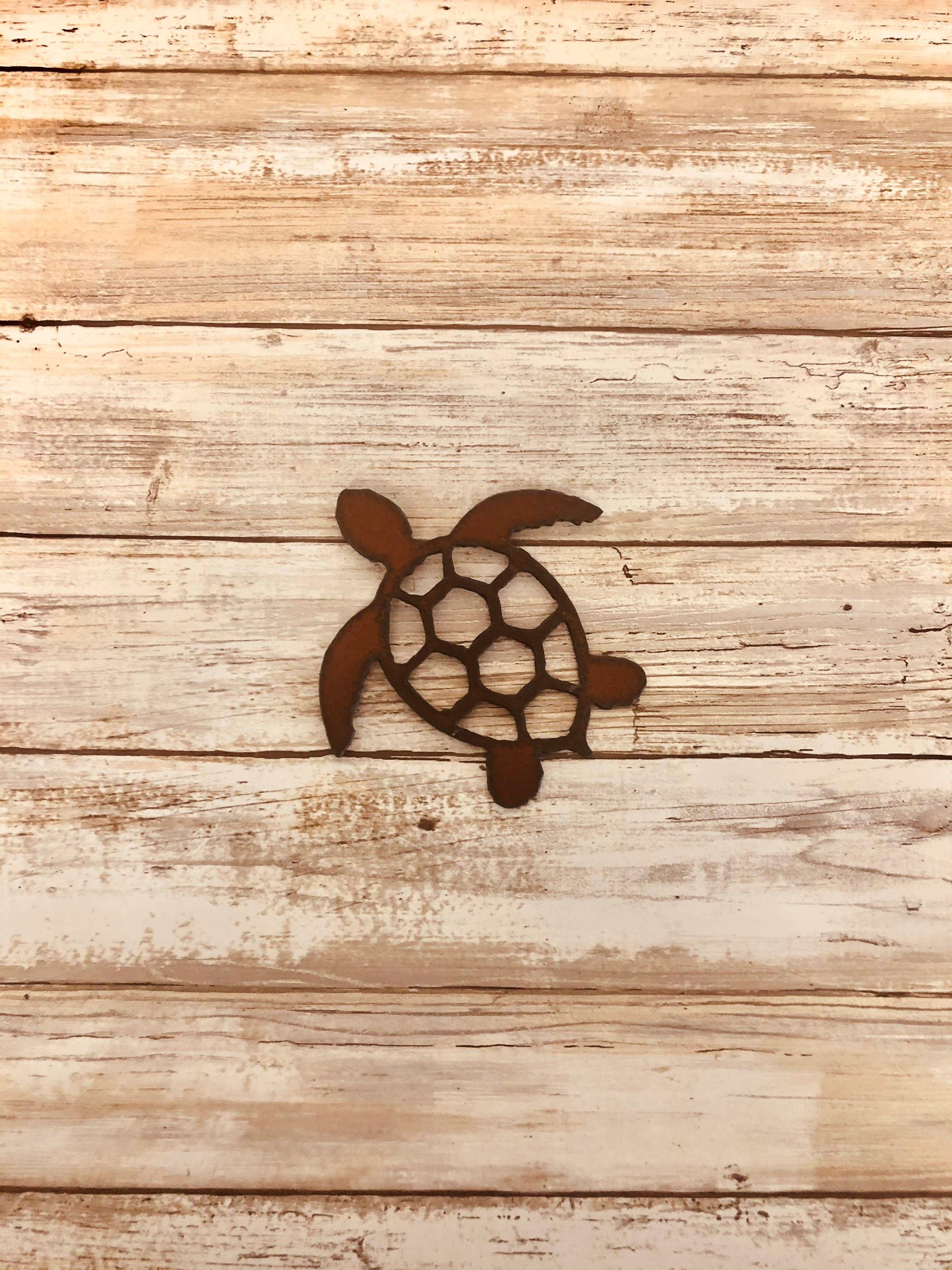 Sea Turtle Nautical Rusted Metal Magnet