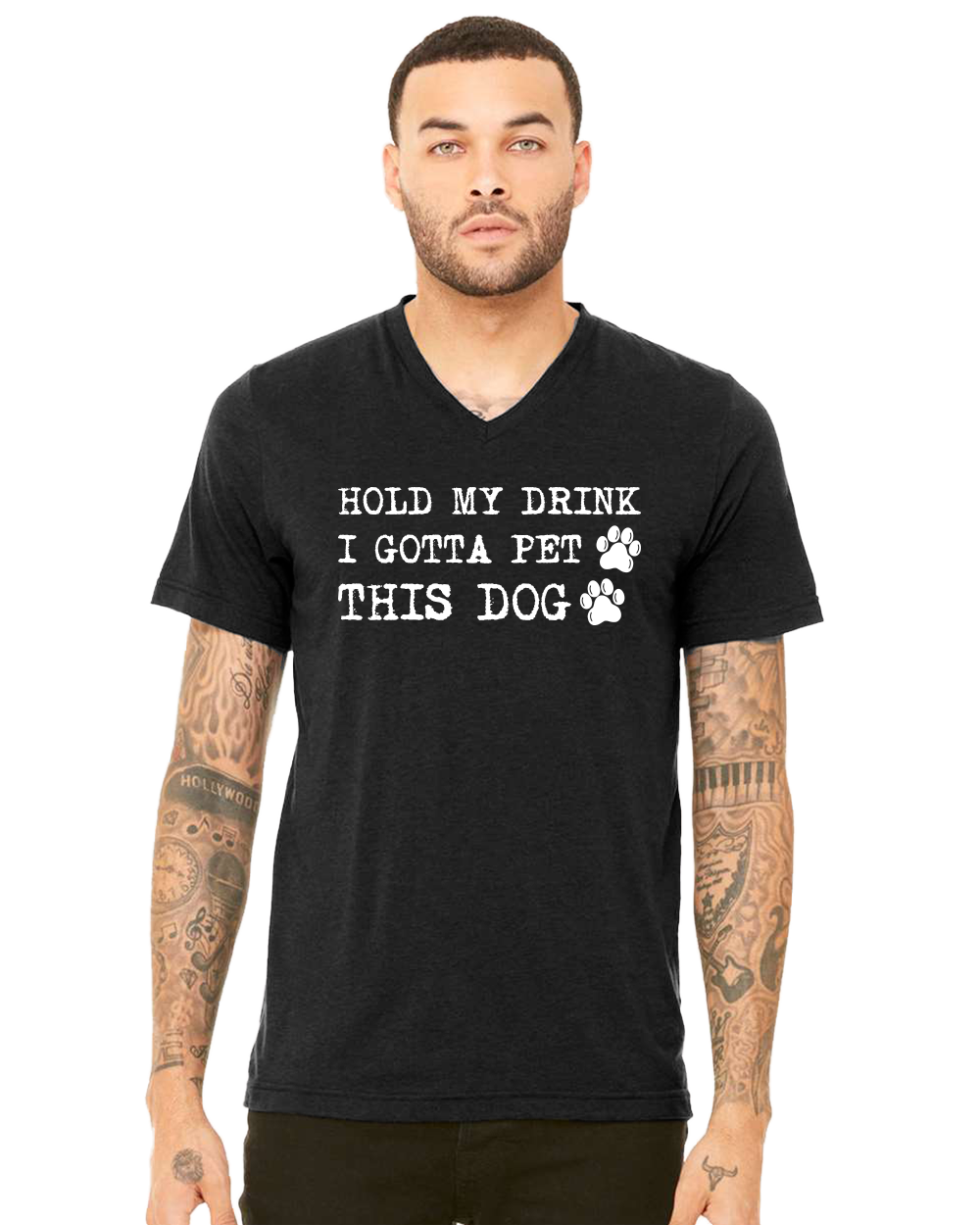 Hold My Drink I Gotta Pet This Dog Unisex V-Neck T-Shirt - Gardens of Honey