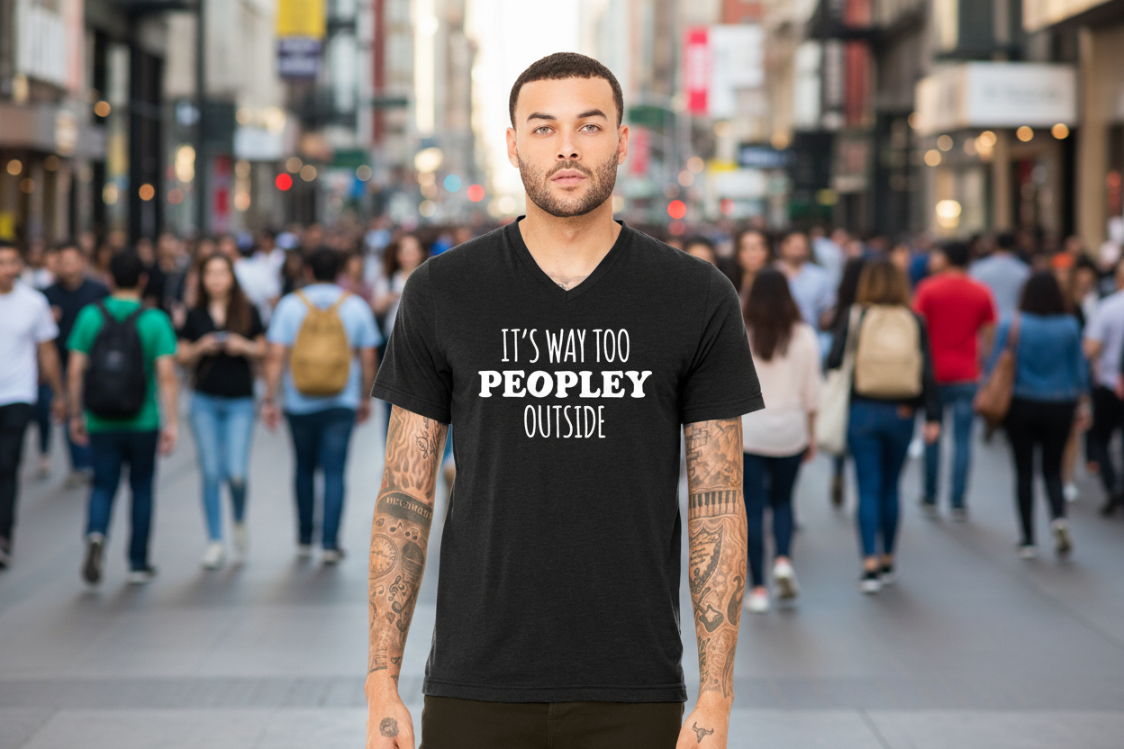 It's Way Too Peopley Outside Unisex V-Neck T-Shirt - Gardens of Honey