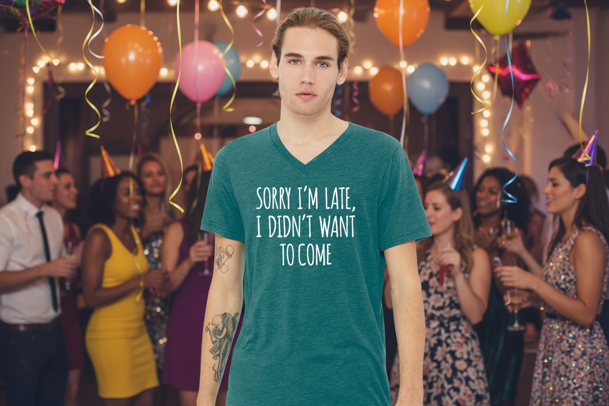 Sorry I'm Late, I Didn't Want to Come Unisex V-Neck T-Shirt - Gardens of Honey