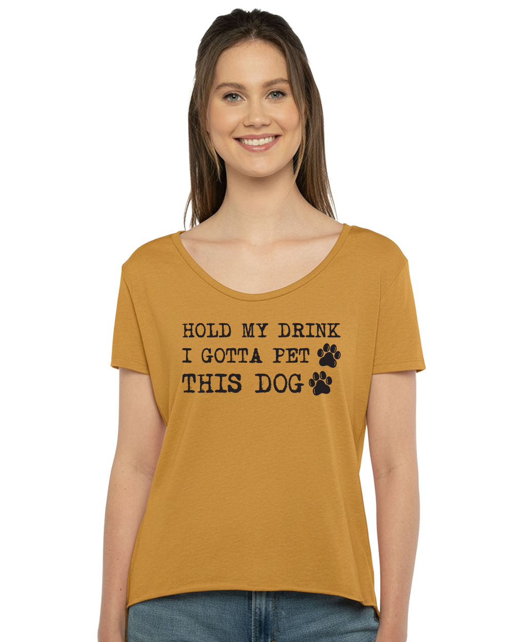 Hold My Drink I Gotta Pet This Dog Women's Scoop Neck T-Shirt - Gardens of Honey