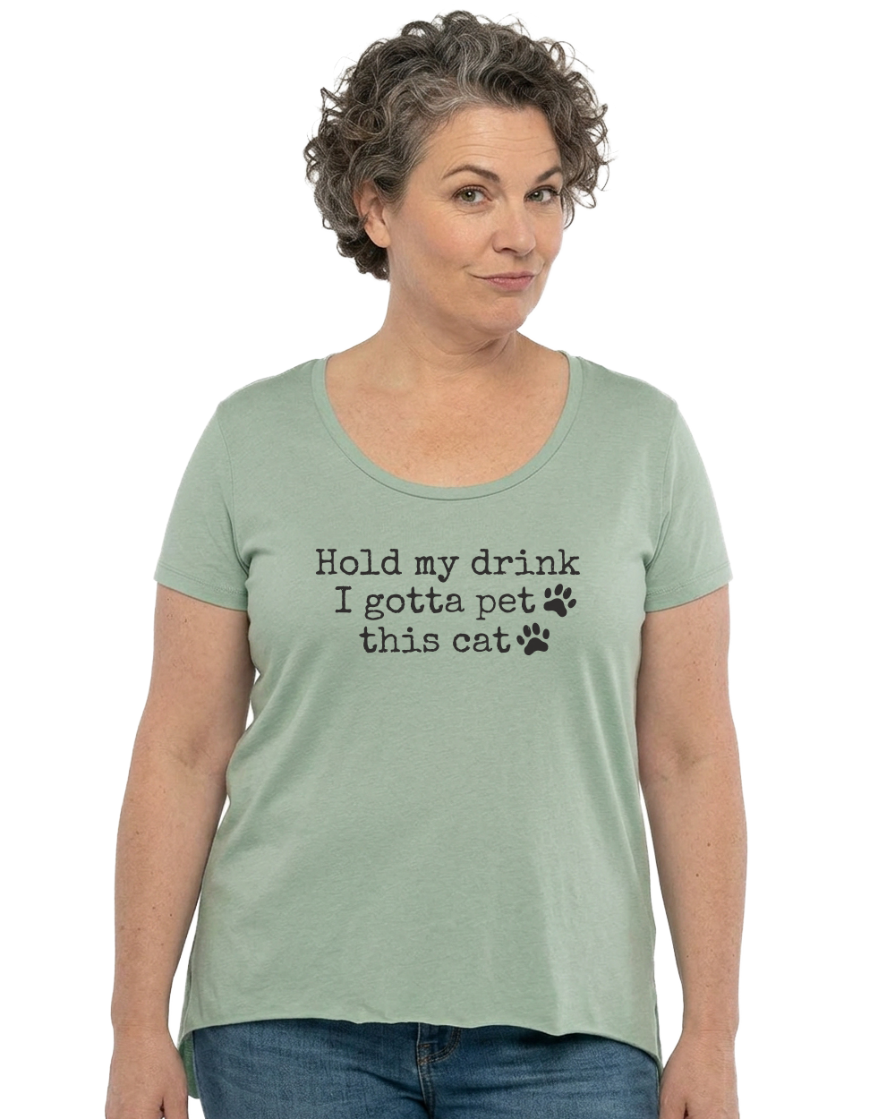 Hold My Drink I Gotta Pet This Cat Women's Scoop Neck T-Shirt - Gardens of Honey