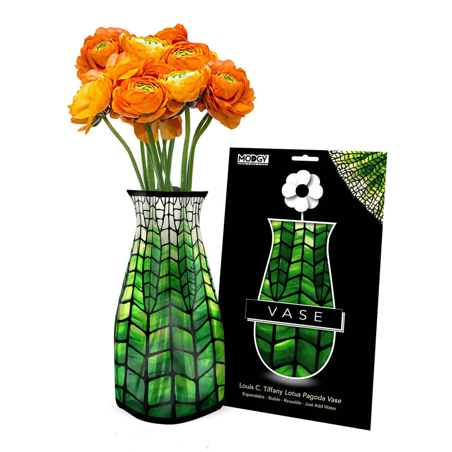 Modgy Expandable Vase - Louis C. Tiffany Green Lotus Pagoda