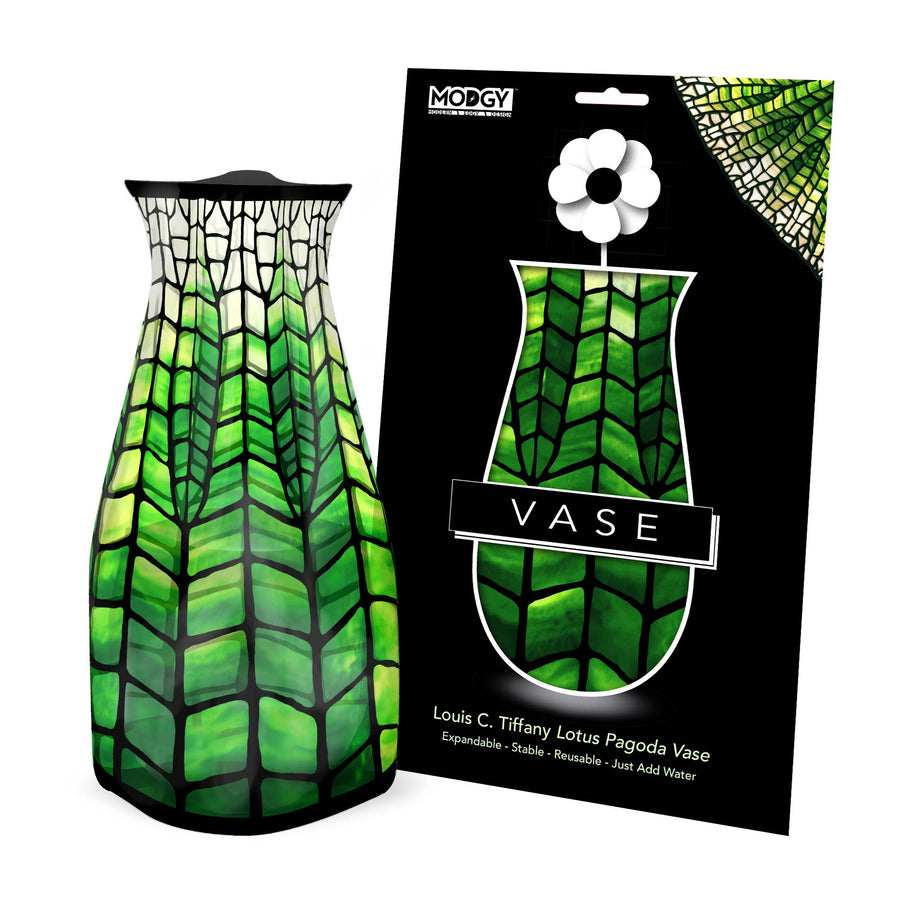 Modgy Expandable Vase - Louis C. Tiffany Green Lotus Pagoda