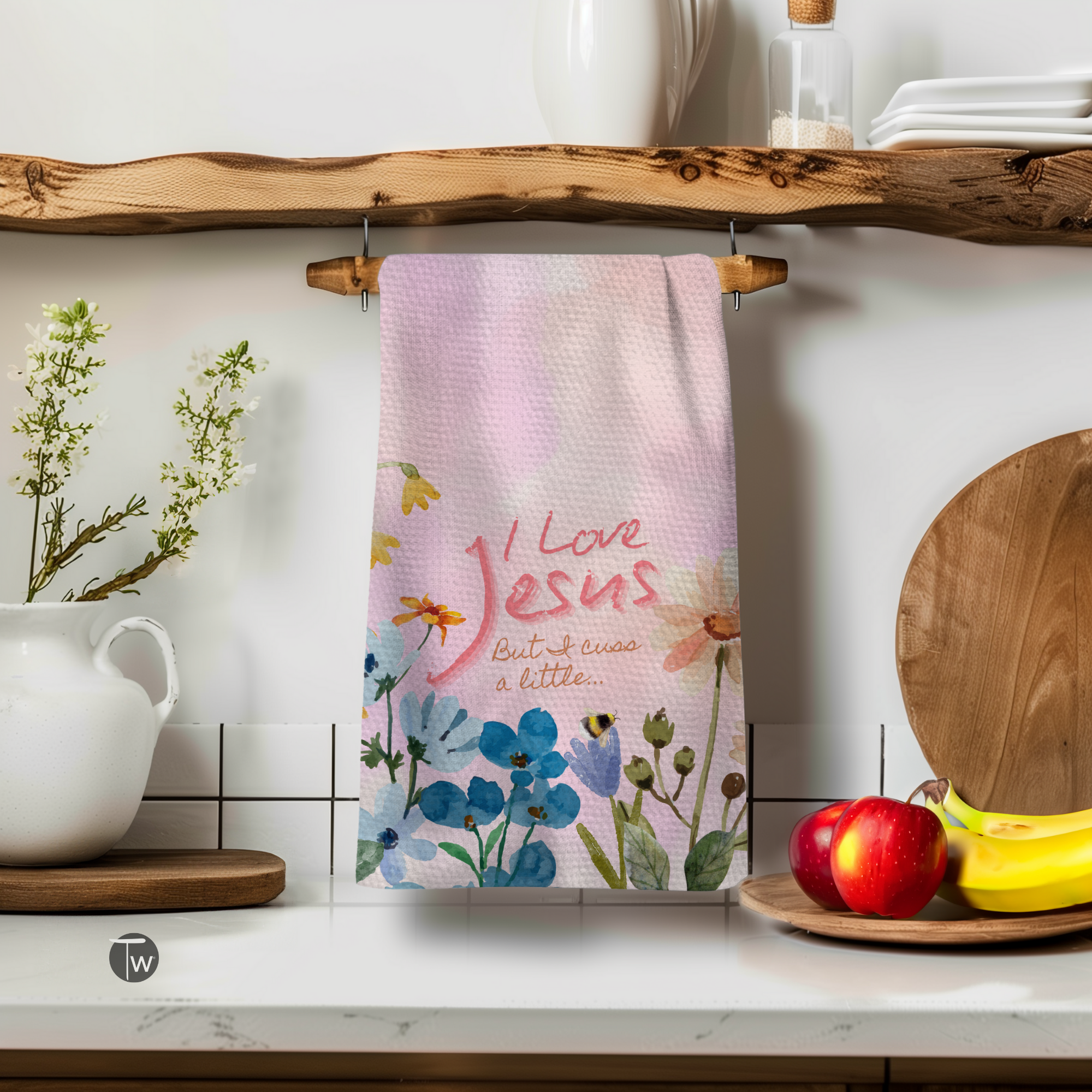I Love Jesus But I Cuss a Little Kitchen Towel - Gardens of Honey