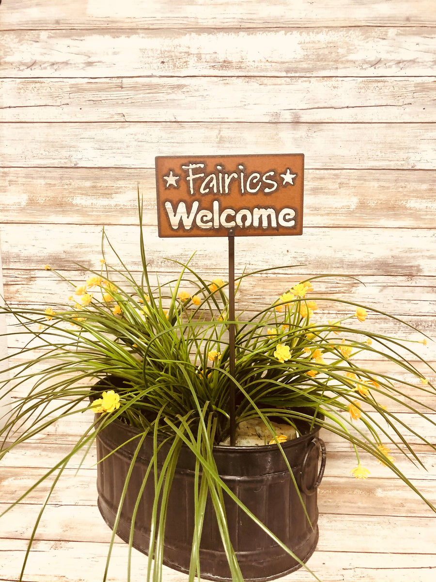 Fairies Welcome Rusted Garden Plant Stake