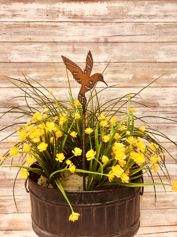 Hummingbird Rusted Garden Plant Stake