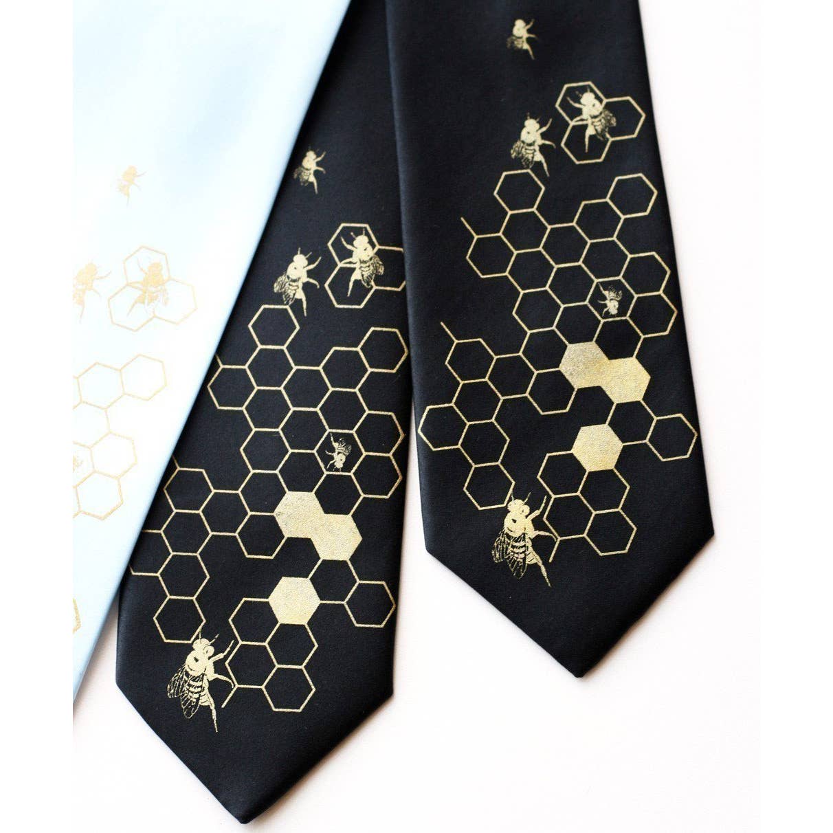 HONEYBEE SILK NECK TIE ~ BEEHIVE "OH HONEY" HONEYCOMB TIE ~ BLACK YOUTH - Bee The Change