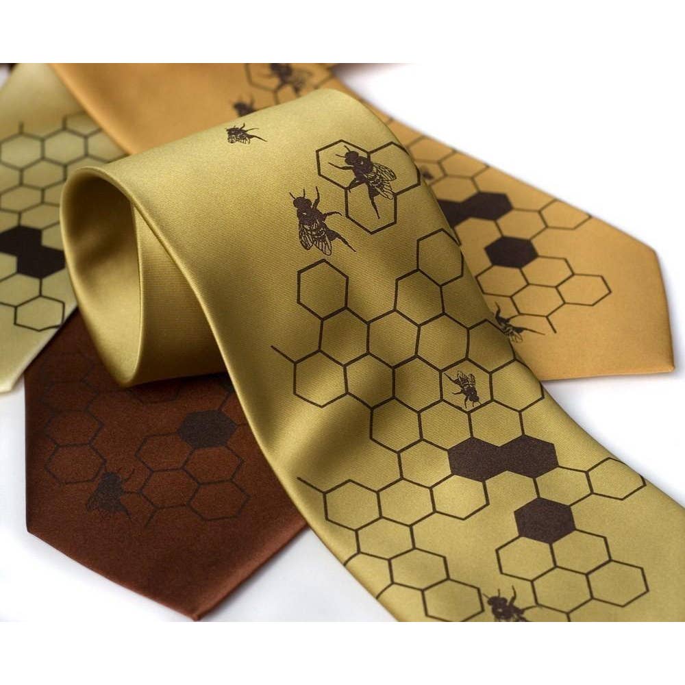 HONEYBEE SILK NECK TIE ~ BEEHIVE "OH HONEY" HONEYCOMB TIE ~ GOLD TODDLER - Bee The Change