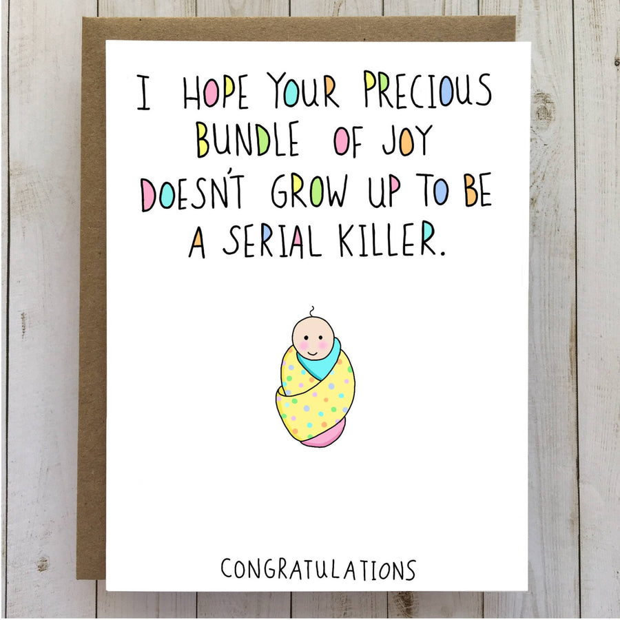 BUNDLE OF JOY SERIAL KILLER FUNNY BABY SHOWER GREETING CARD