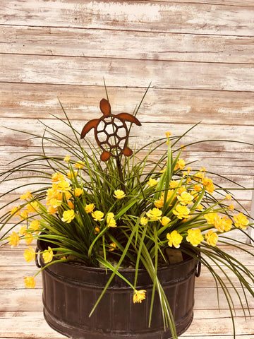 SEA TURTLE NAUTICAL RUSTED GARDEN PLANT STAKE